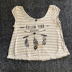 Follow Your Dreams Bohemian Striped Distressed Beige Top Size M